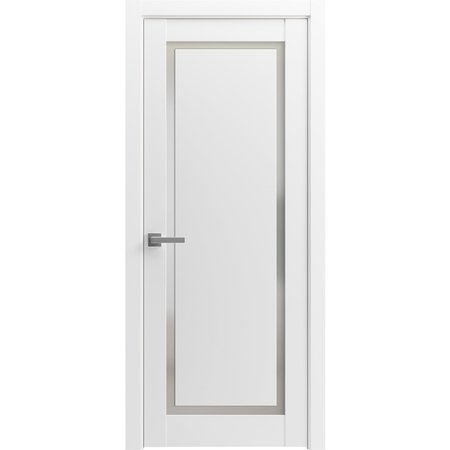 SARTODOORS Solid French Door 28 x 80in, Planum 0888 Painted White W/ Frosted Glass, Sgl Panel Frame Trim PLANUM0888ID-BEM-28